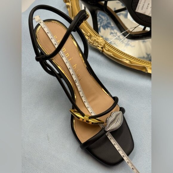🆕 GIANNI BINI 🧿 NWOB Carletta Lip Ornamented Sandals, Black Leather, Sz 7 - Picture 16 of 16
